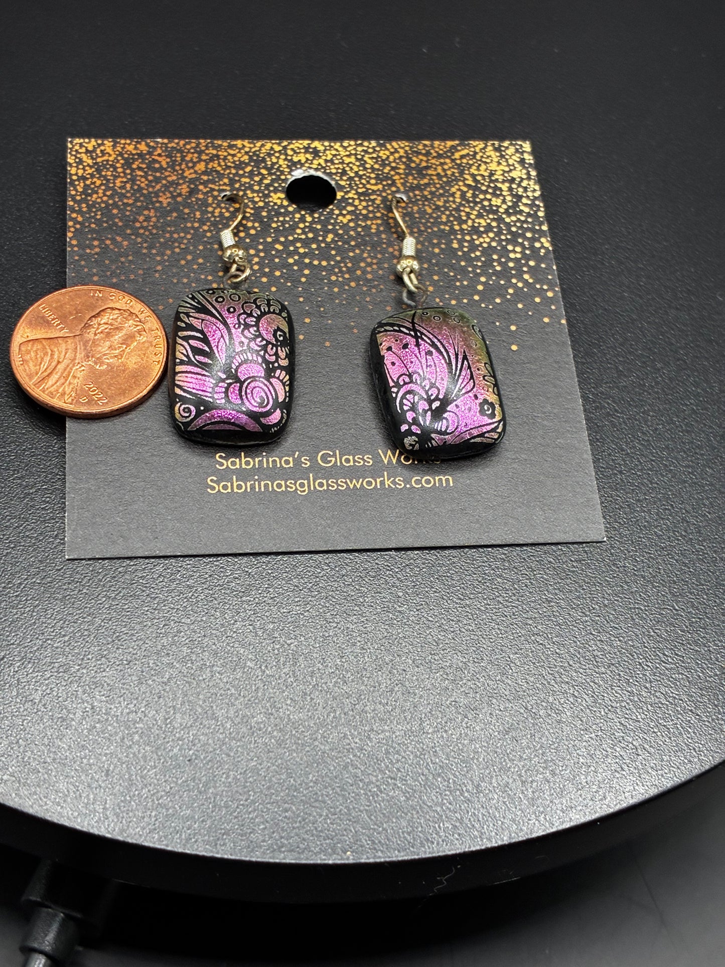 448-Pink/Black Dichroic earrings