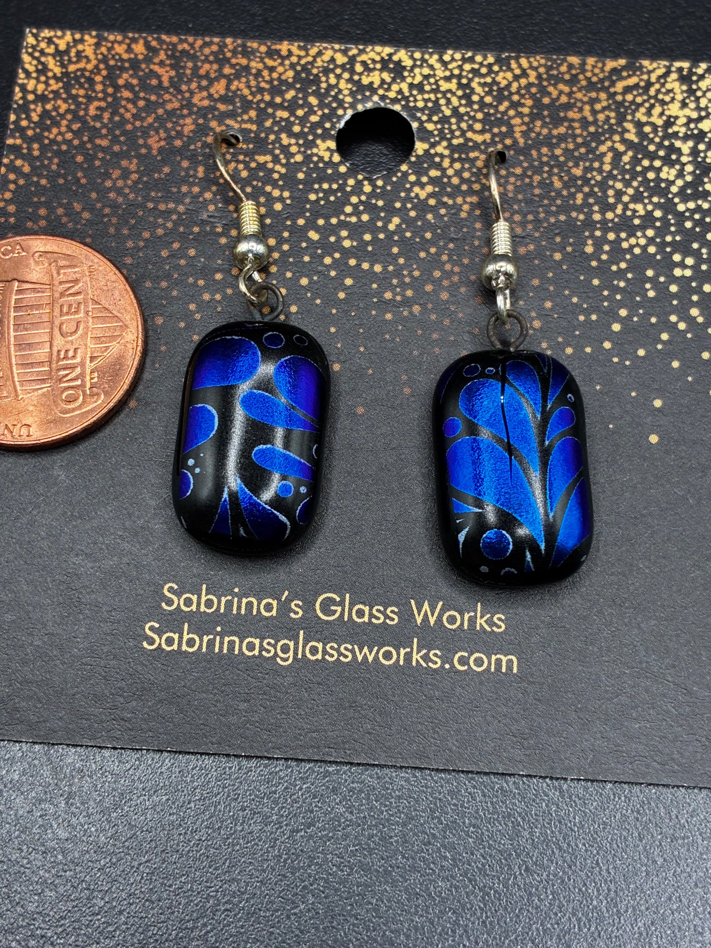 451- Blue, black dichroic earrings