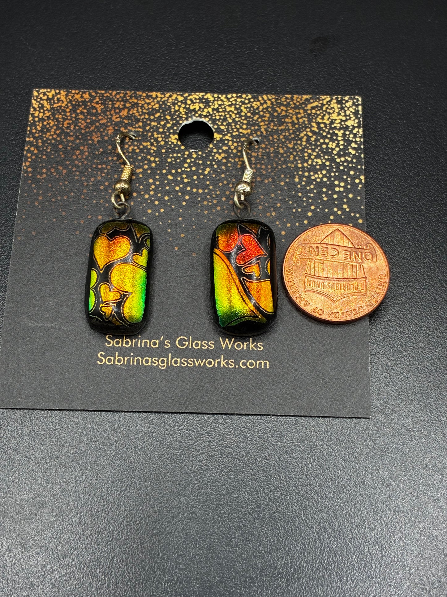453 - Multiple color heart Dichroic earrings