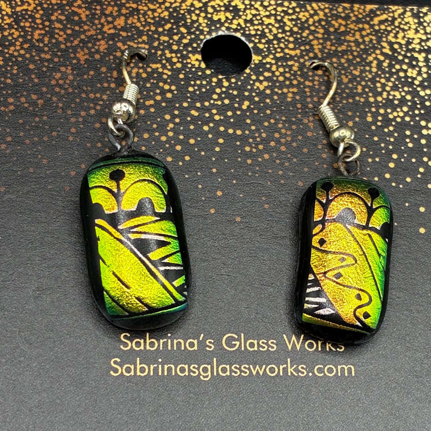 464-Multicolored gold/pink/green Dichroic Earrings