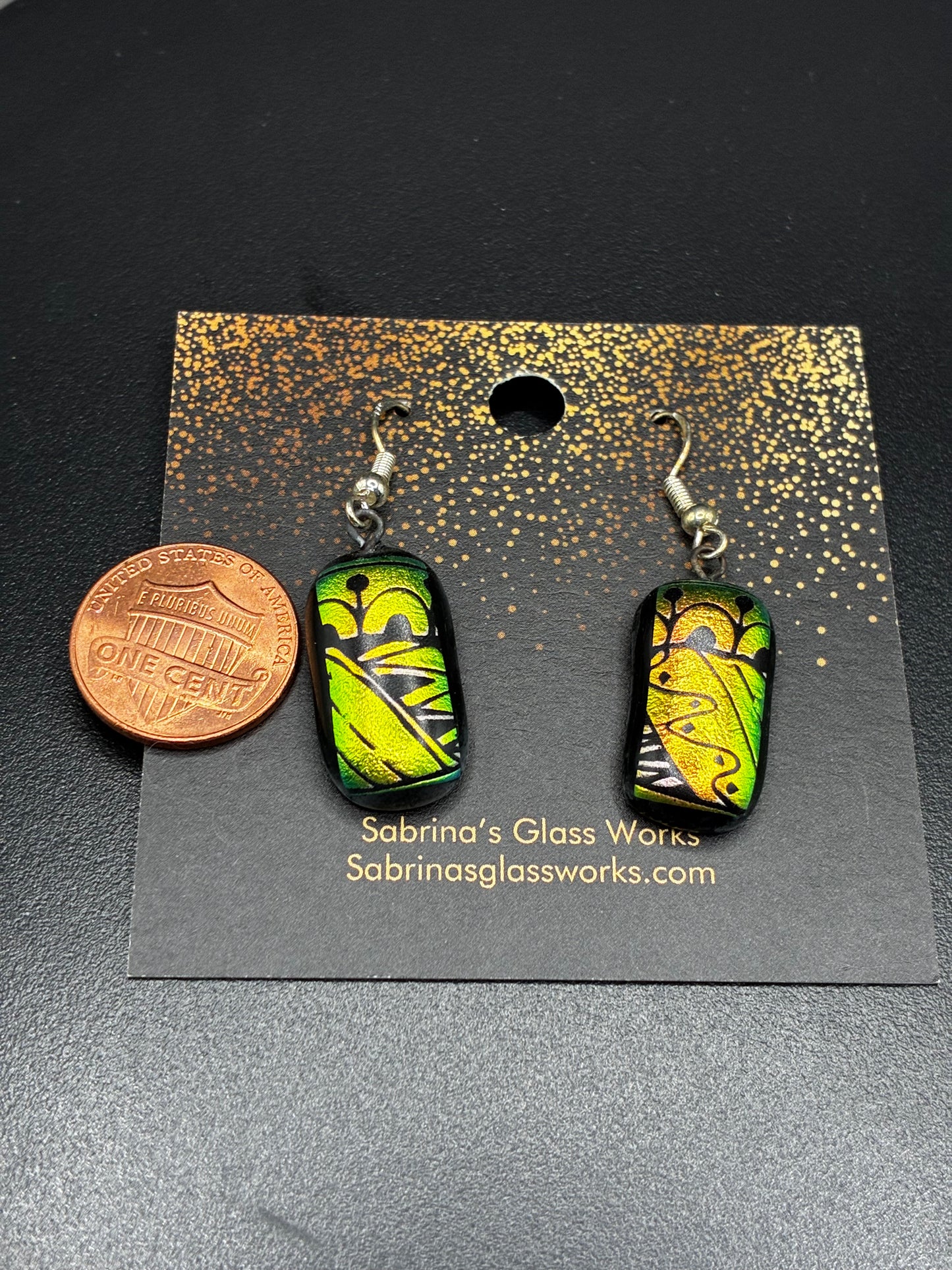 464-Multicolored gold/pink/green Dichroic Earrings