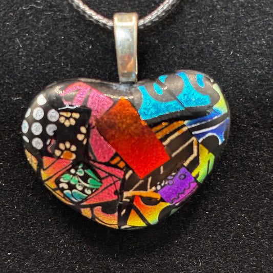 909-Multicolored Dichroic fused glass heart PENDANT.