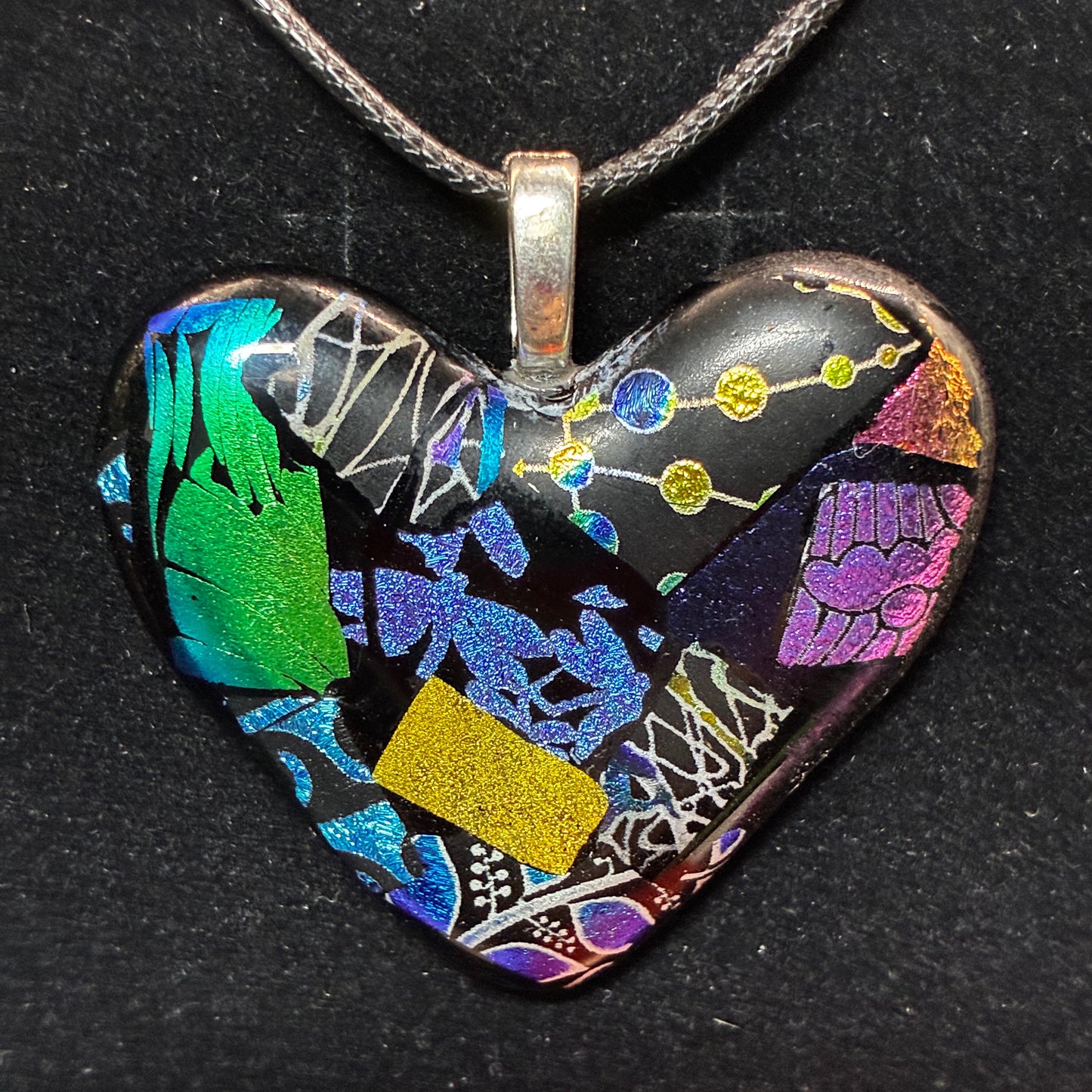 808 - Multi color Dichroic Fused glass heart PENDANT.