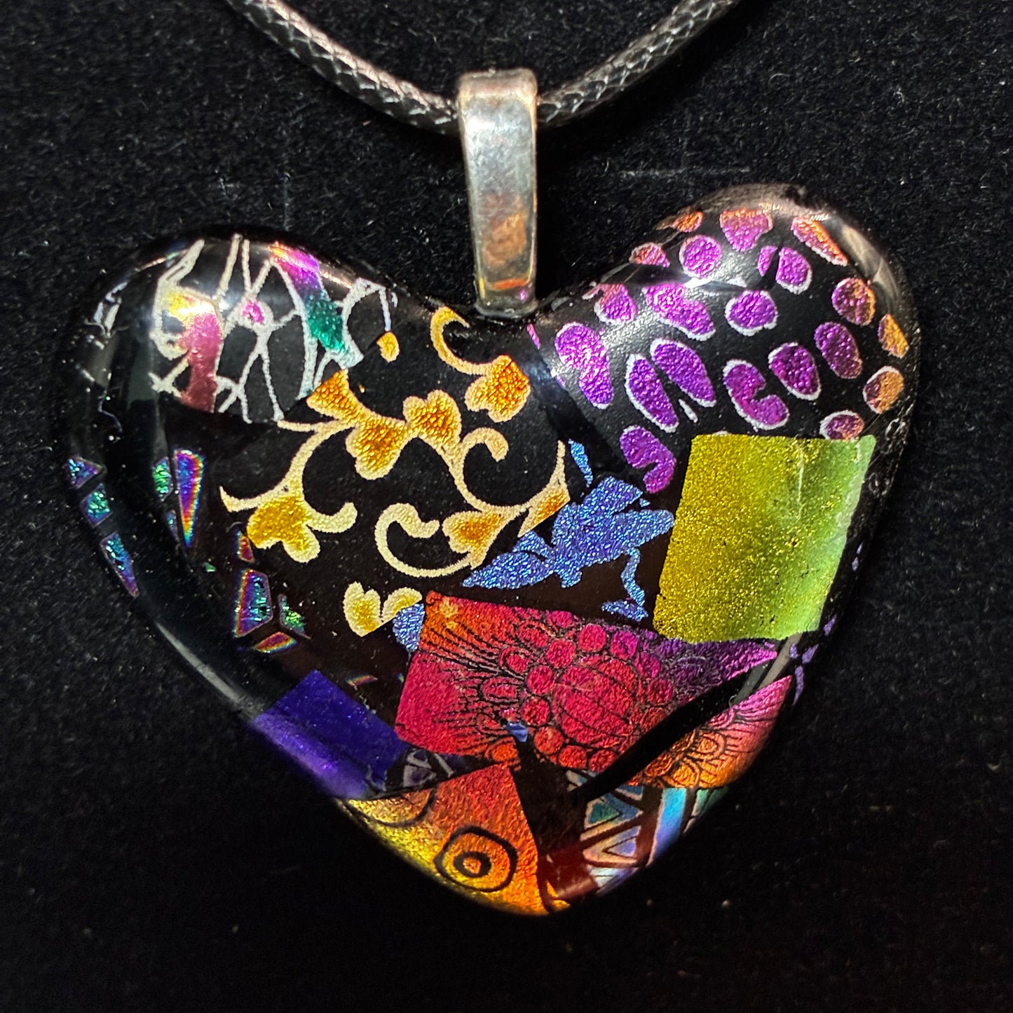 810- Multicolor Dichroic Fused glass heart PENDANT