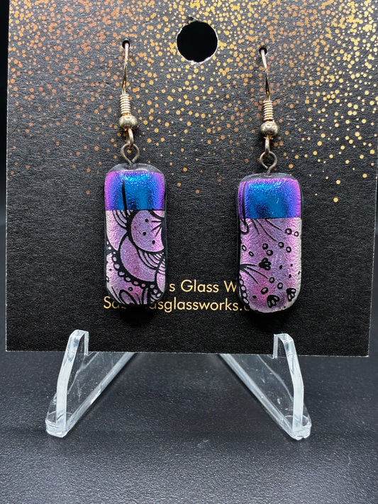 458- Pink and Blue Dichroic earrings.