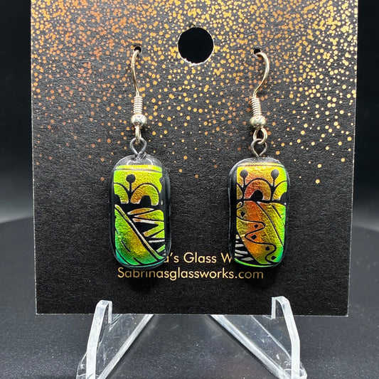 456-Greenish/Gold Dichroric Earrings