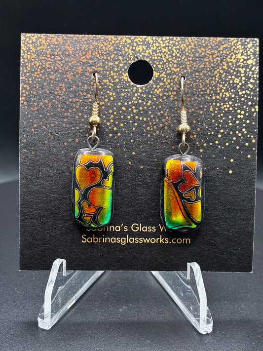 453 - Multiple color heart Dichroic earrings