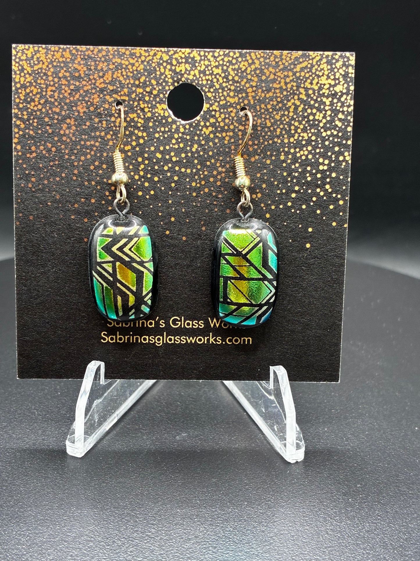 452-Greenish/Gold dichroic earrings