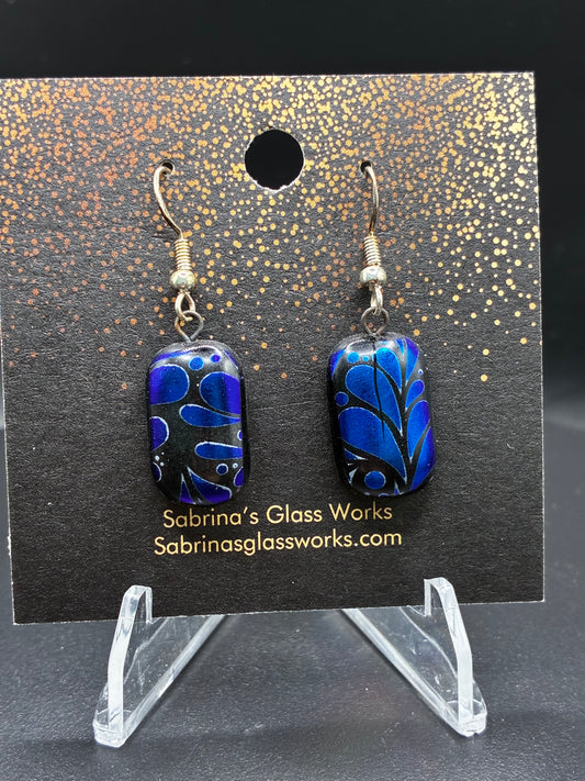 451- Blue, black dichroic earrings