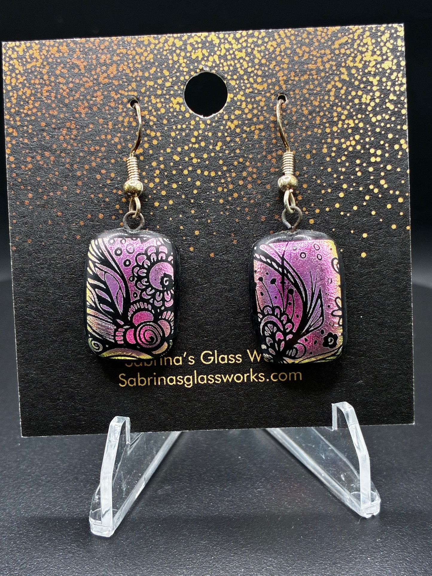 448-Pink/Black Dichroic earrings