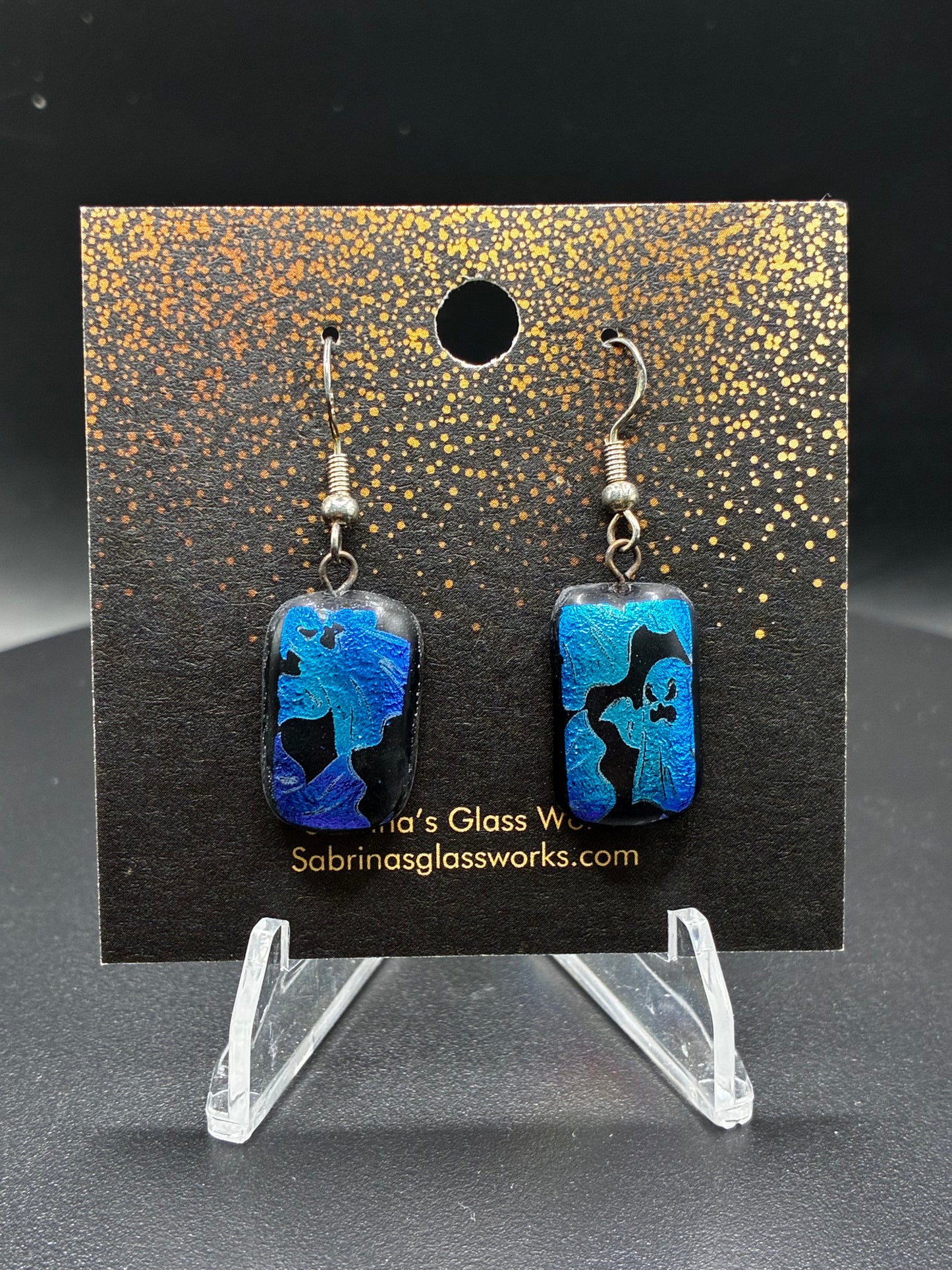 442- Boo!  Blue Ghost Dichroic Earrings