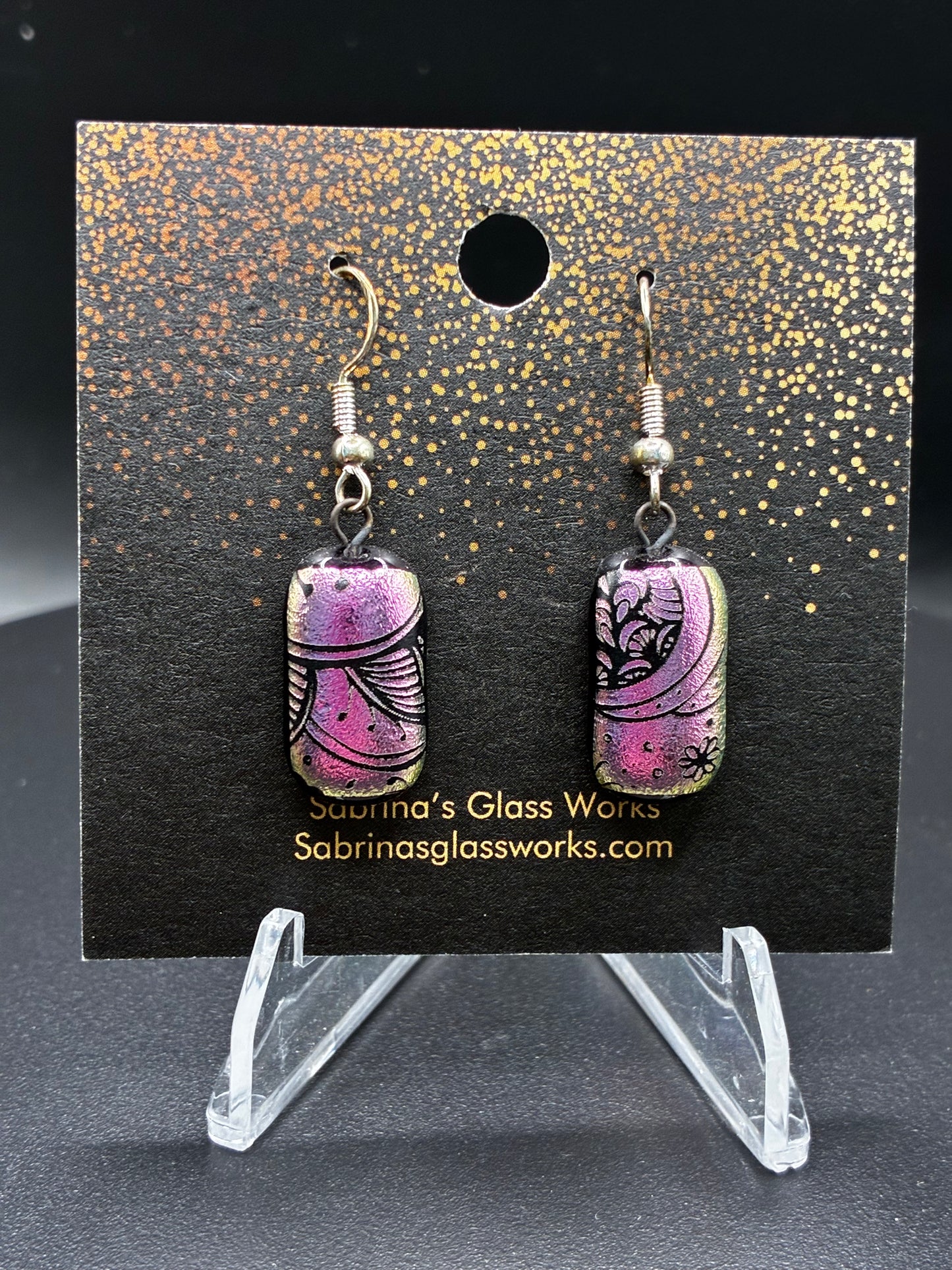 437-Pink and Black Dichroic Earring