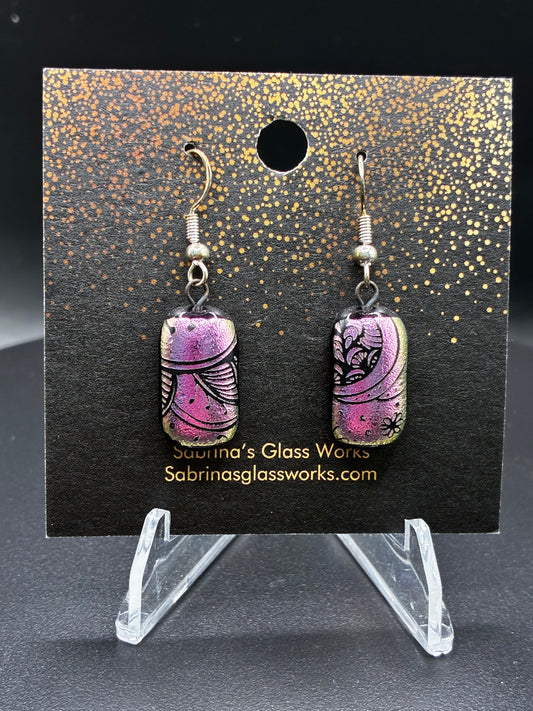 437-Pink and Black Dichroic Earring
