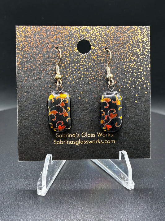 435-Red/Gold/Black Dichroic Earrings