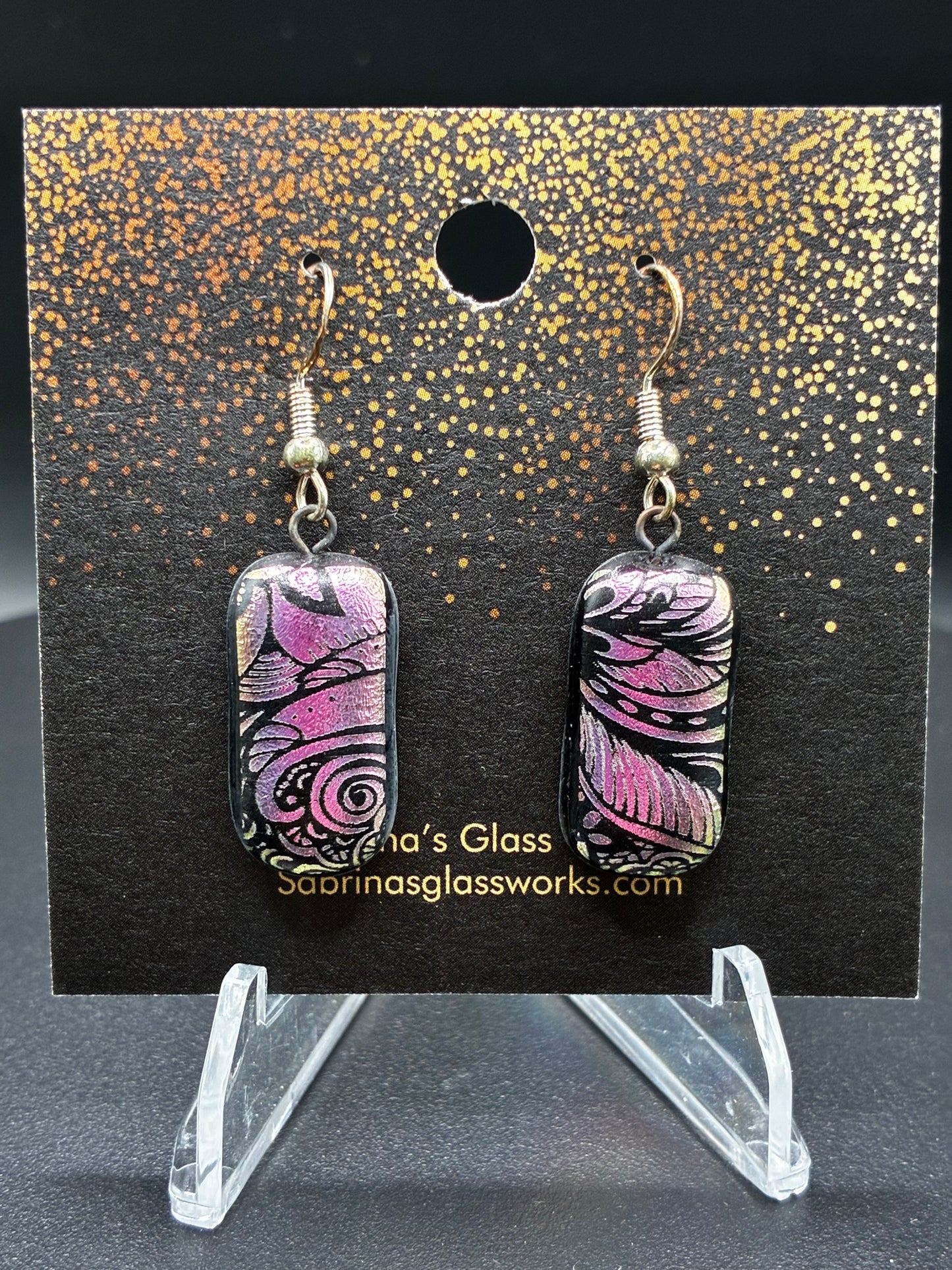433-Pink/Black Dichroic Earrings