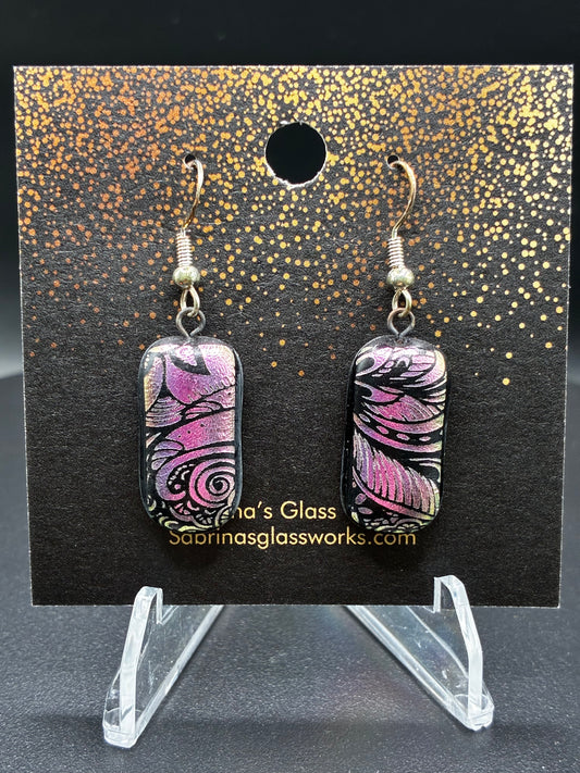 433-Pink/Black Dichroic Earrings