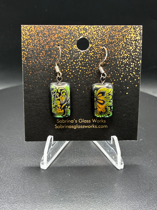 432-Golden floral Dichroic Earrings