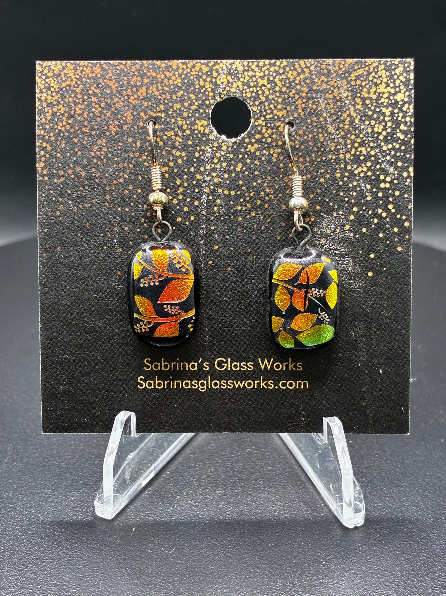423- Multicolored Leaf Dichroic Earrings