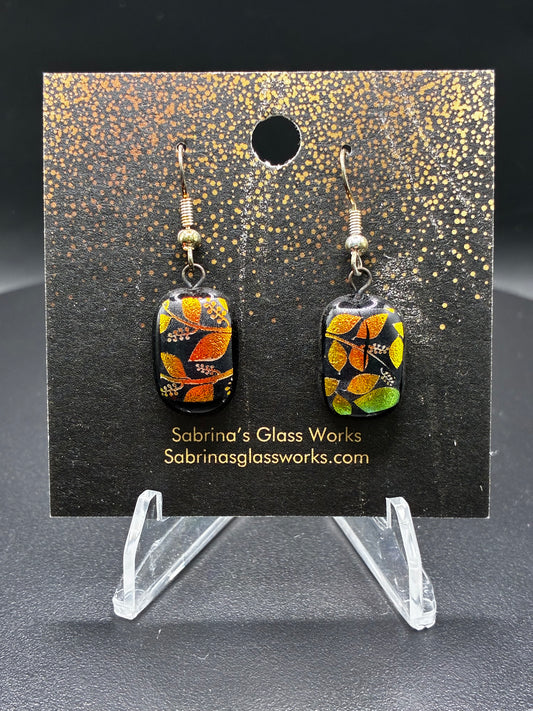 423- Multicolored Leaf Dichroic Earrings