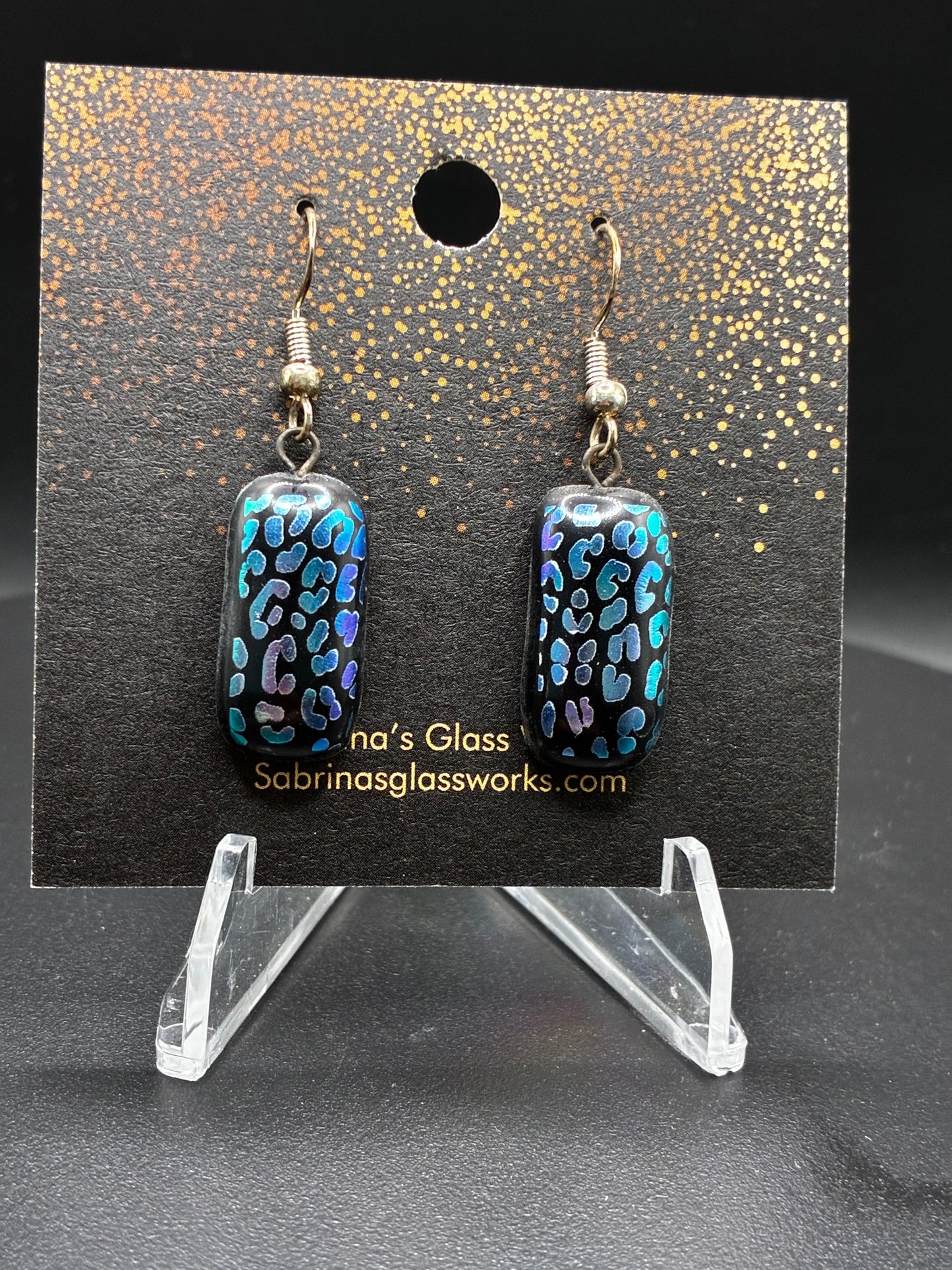 418-Blue Leopard Dichroic Earrings