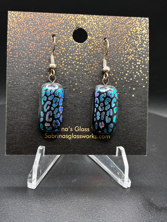 418-Blue Leopard Dichroic Earrings