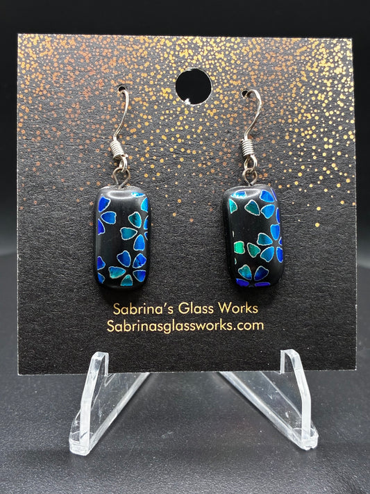 417- Blue Cherry Blossom Dichroic Earrings
