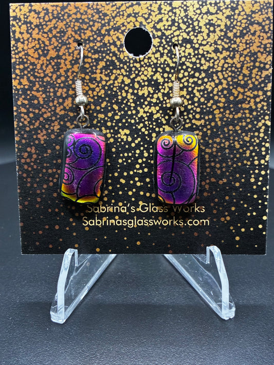 460- Purple, Orange, Pink Dichroic Earrings