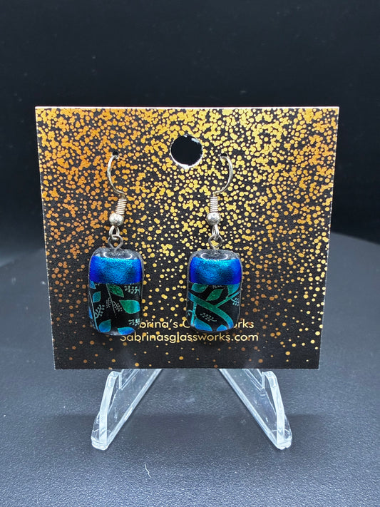 475-Blue and green vine Dichroic glass earrings