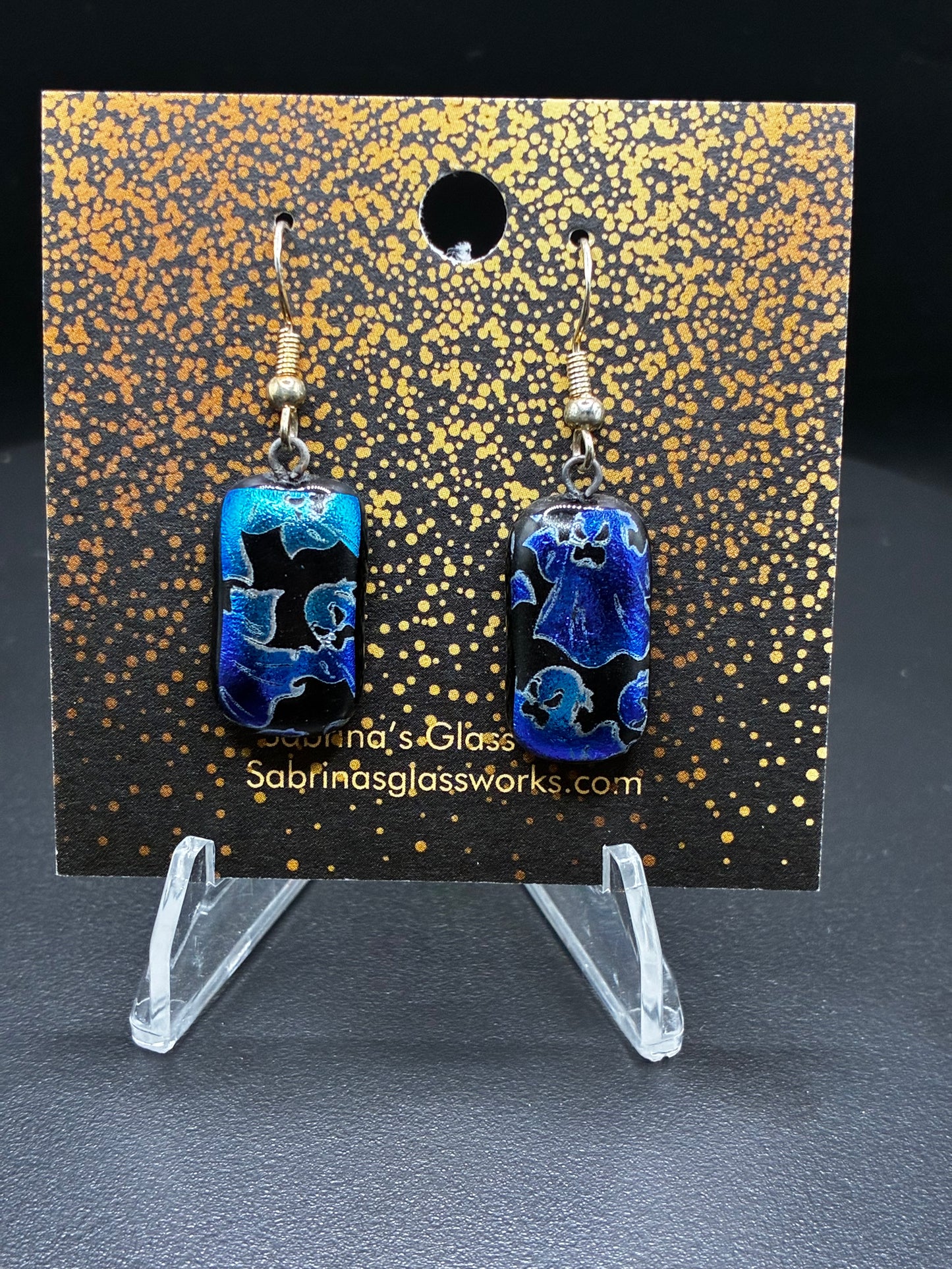 472-Blue Ghost Dichroic Glass Earrings
