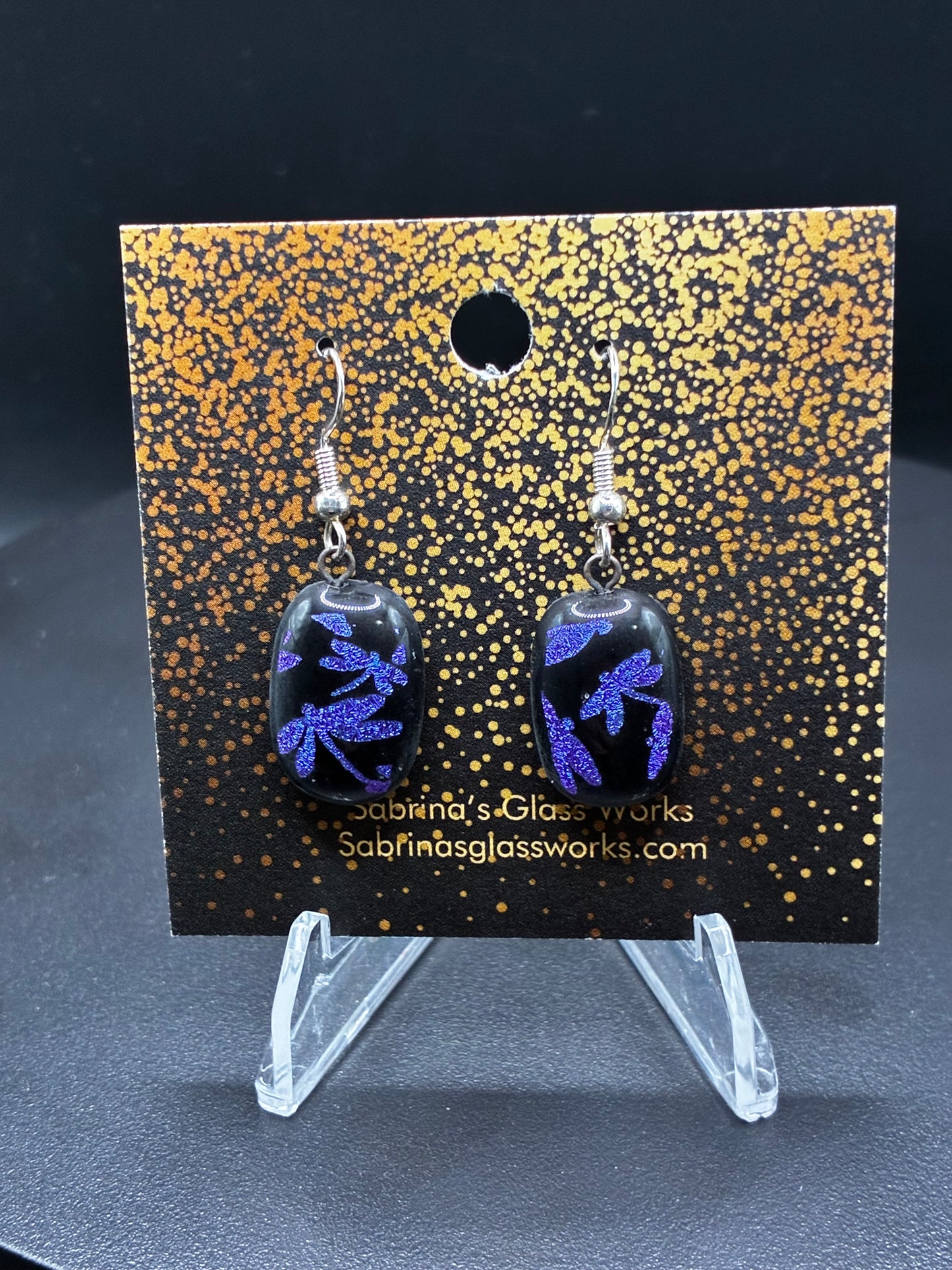 476 - Purple Dragon Flies Dichroic Earrings