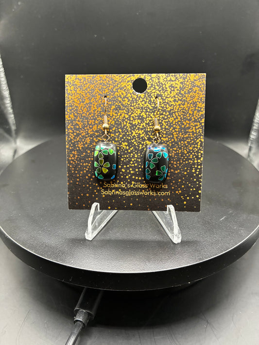 477- Teal Cherry blossom Dichroic Earrings
