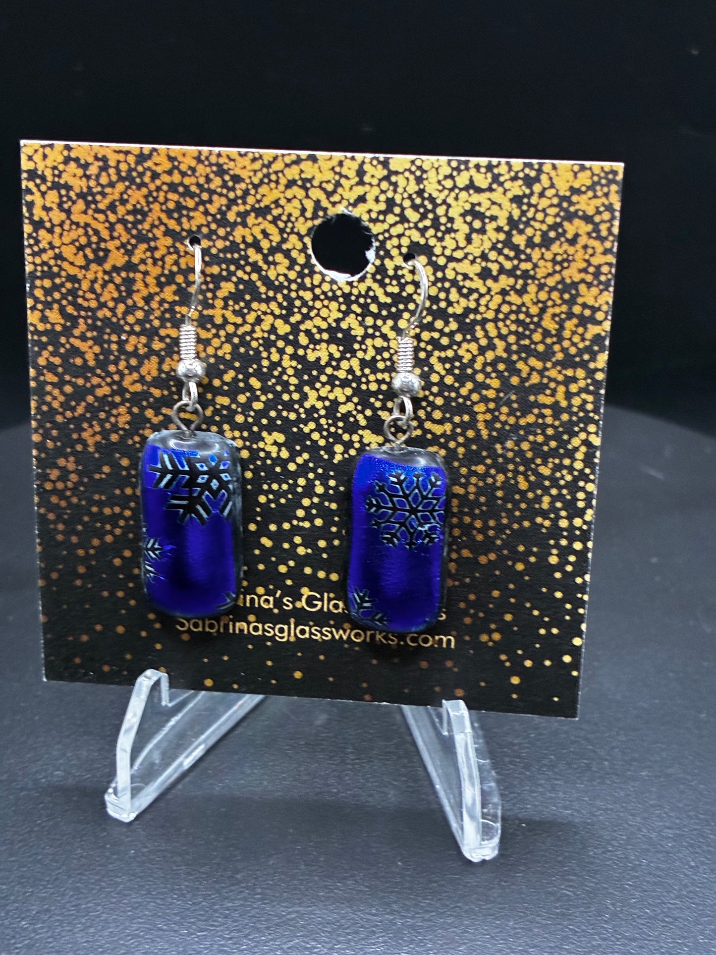 491-Let it snow. Cobalt Blue Dichroic Glass Earrings