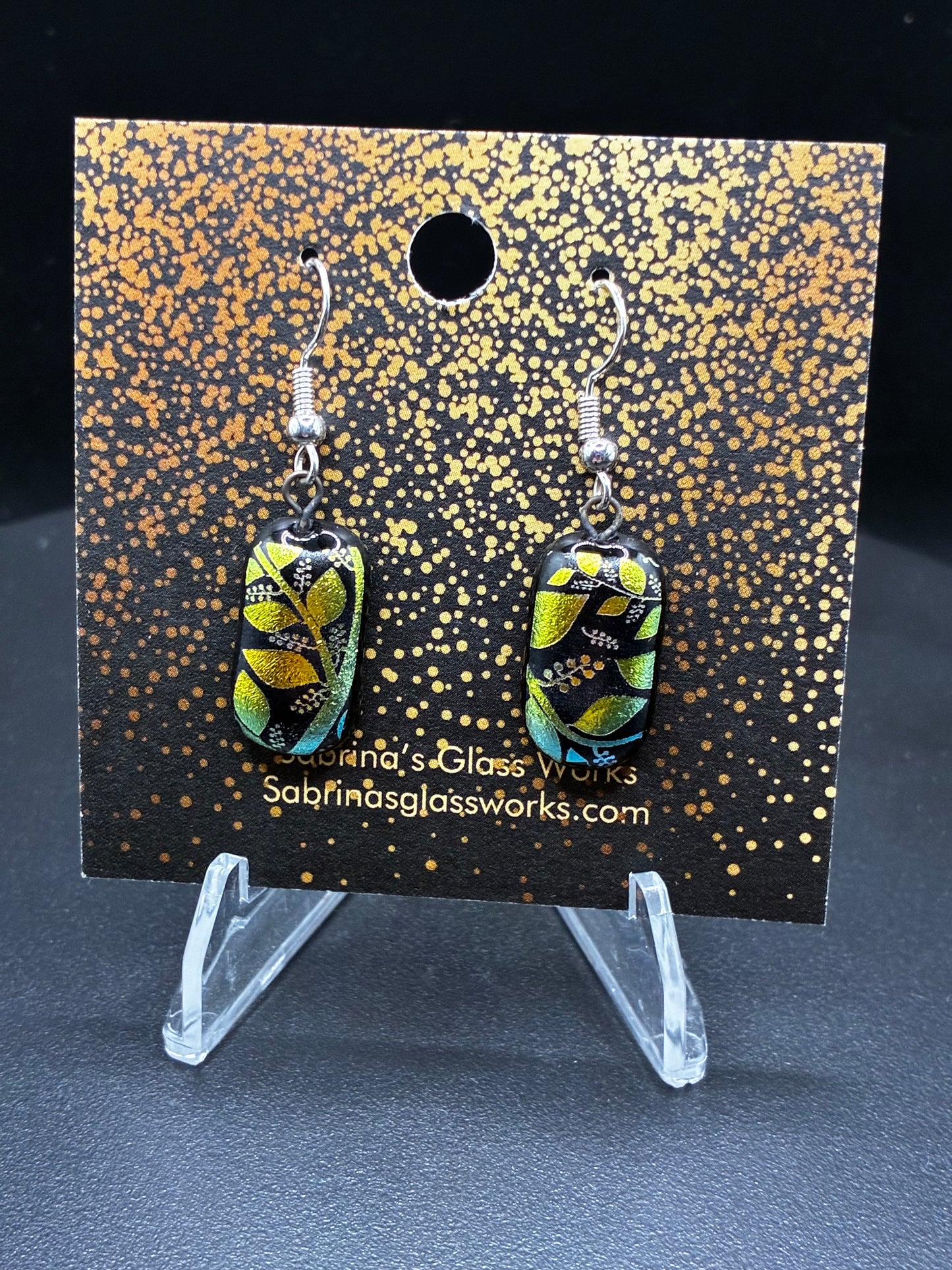 492 - Golden Vines Dichroic Glass Earrings