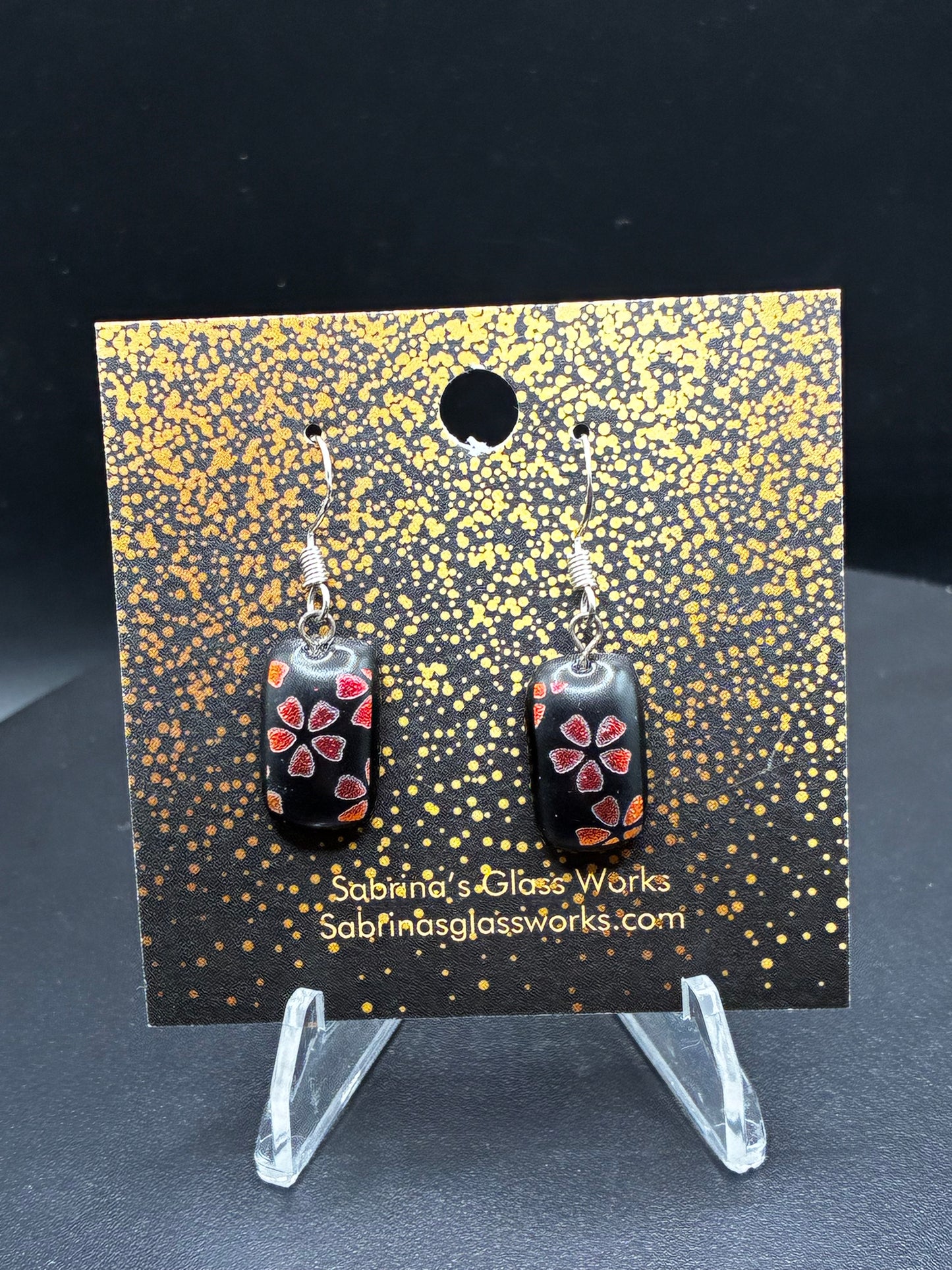 494-Red Cherry Blossoms Dichroic Earrings