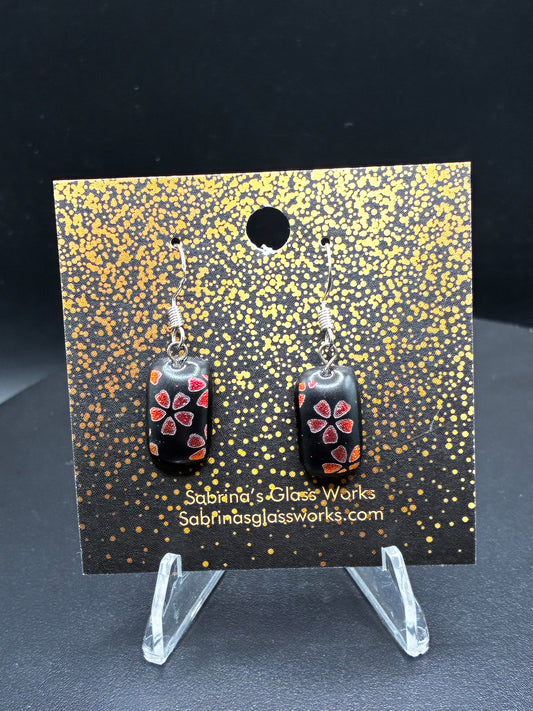 494-Red Cherry Blossoms Dichroic Earrings
