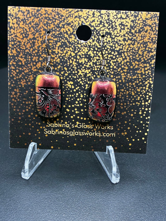 496-Bronze/Redish Floral Dichroic glass