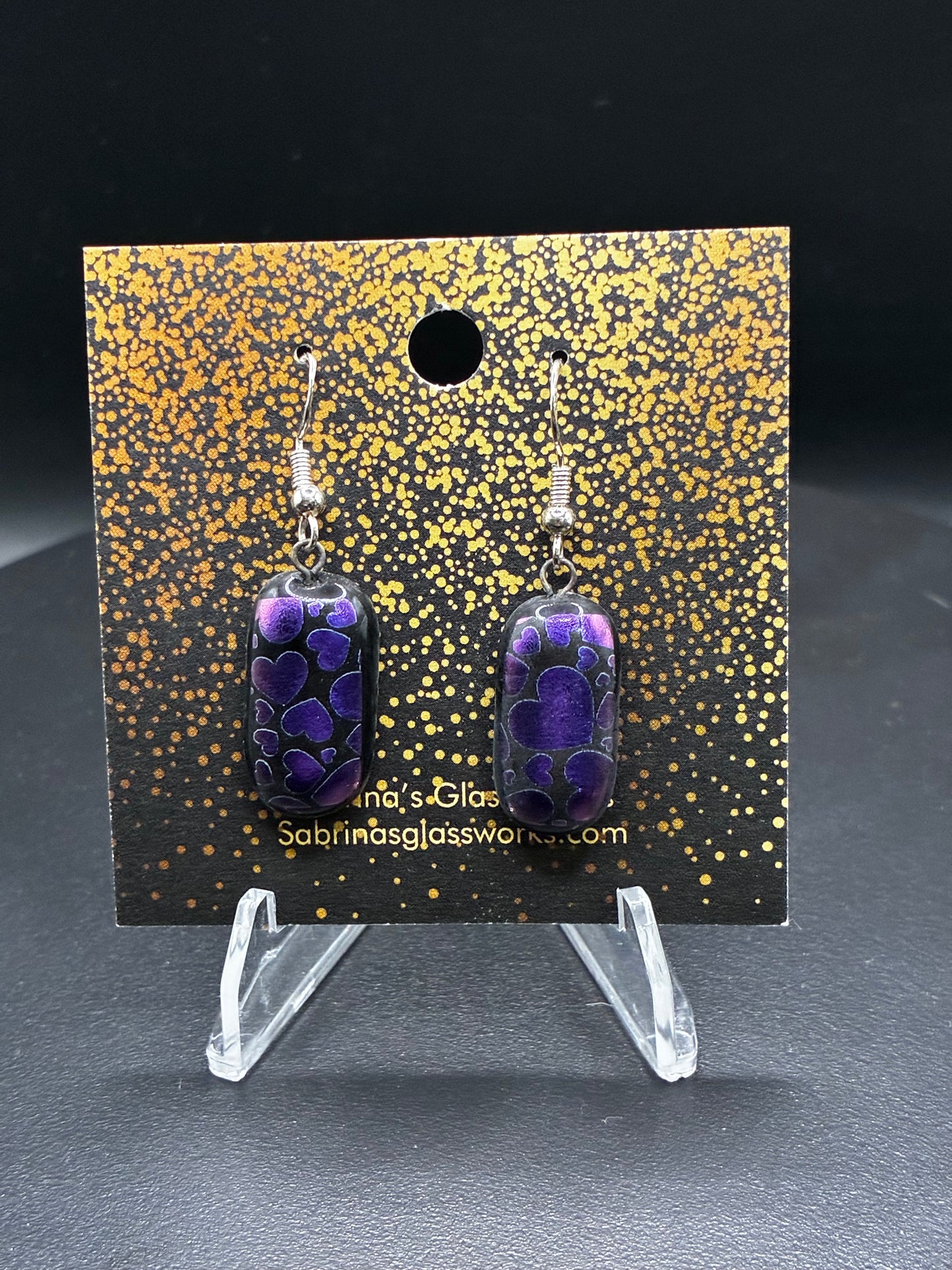 457-Purple hearts Dichroic Glass Earrings