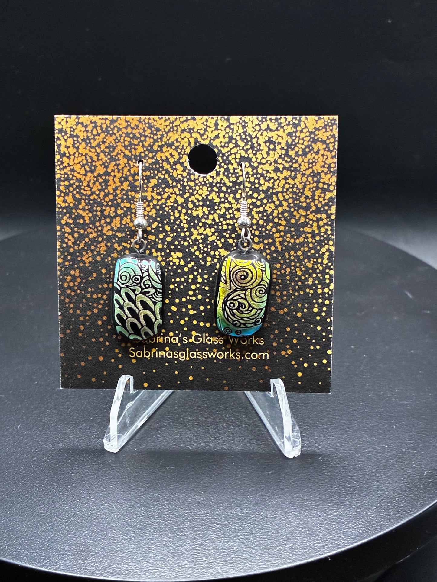 484-Gold and black Dichroic glass earrings