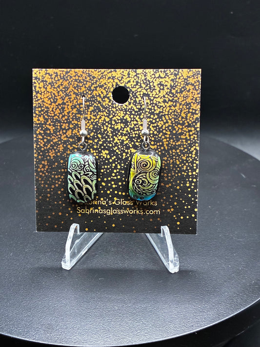 484-Gold and black Dichroic glass earrings