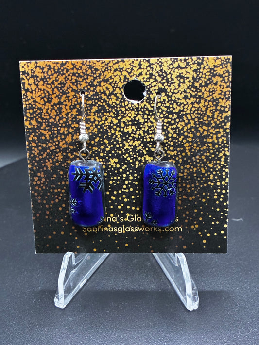 491-Let it snow Cobalt blue Dichroic Earrings