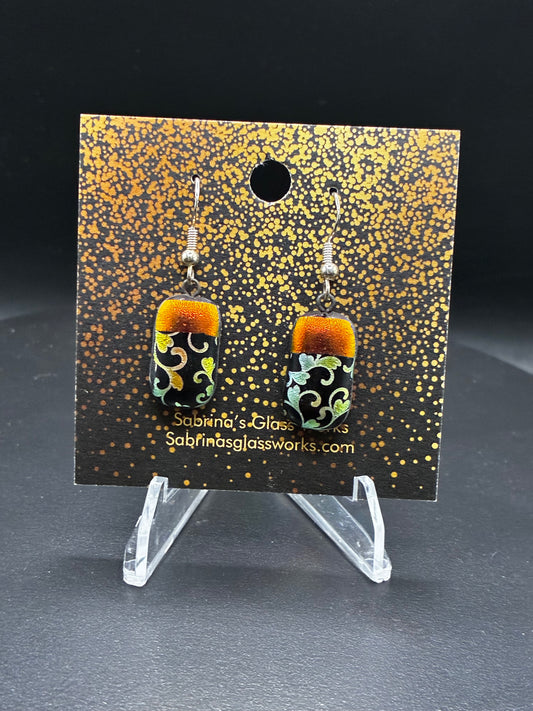465-Gold and bronze Dichroic glass earrings