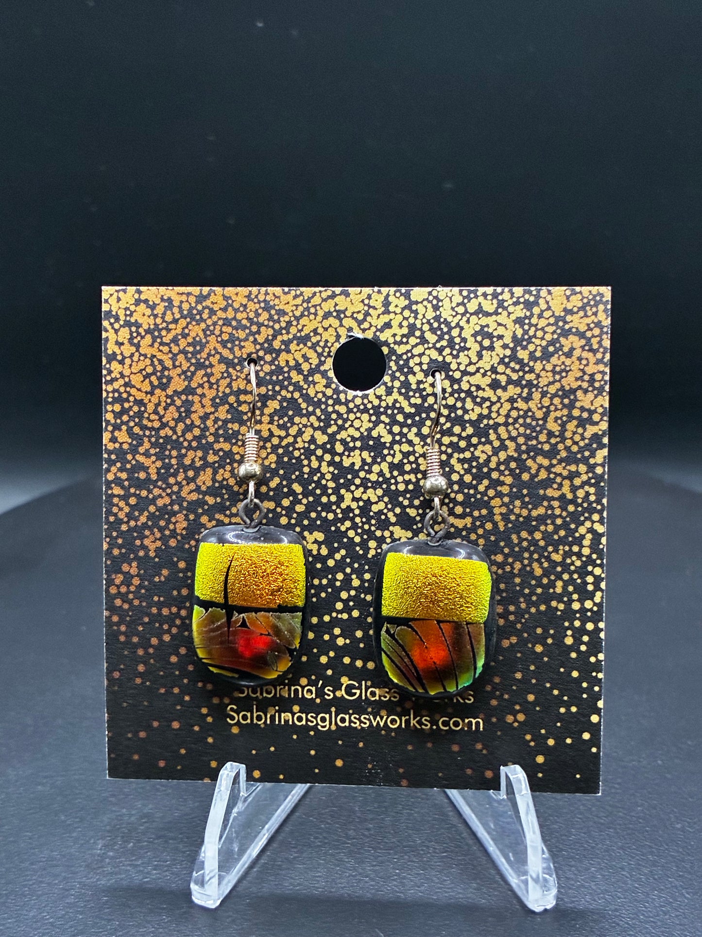 479- Gold and bronze Dichroic glass earrings.