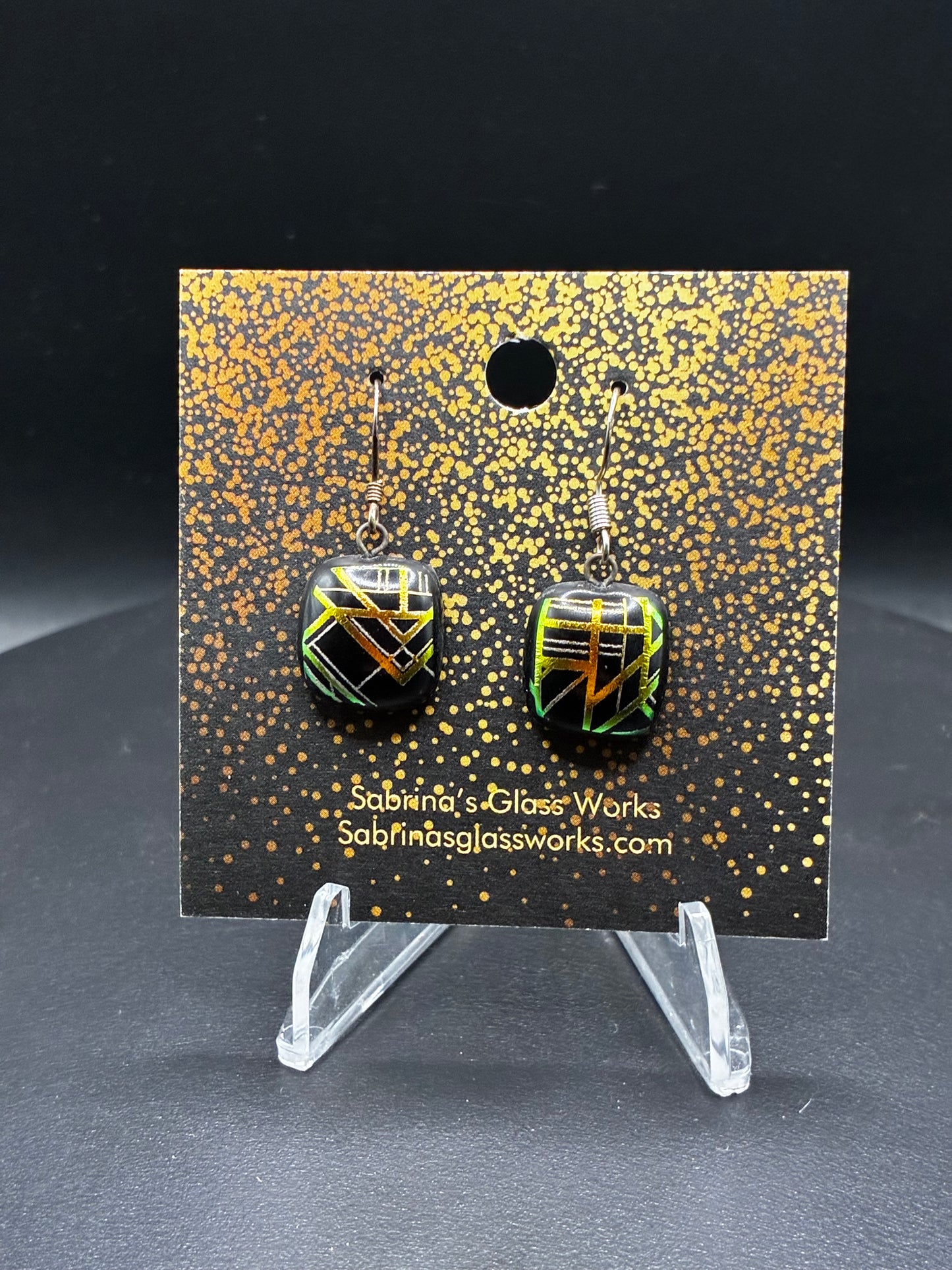 416-Gold and black Dichroic glass earrings