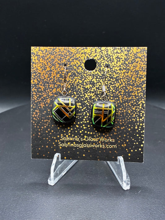 416-Gold and black Dichroic glass earrings