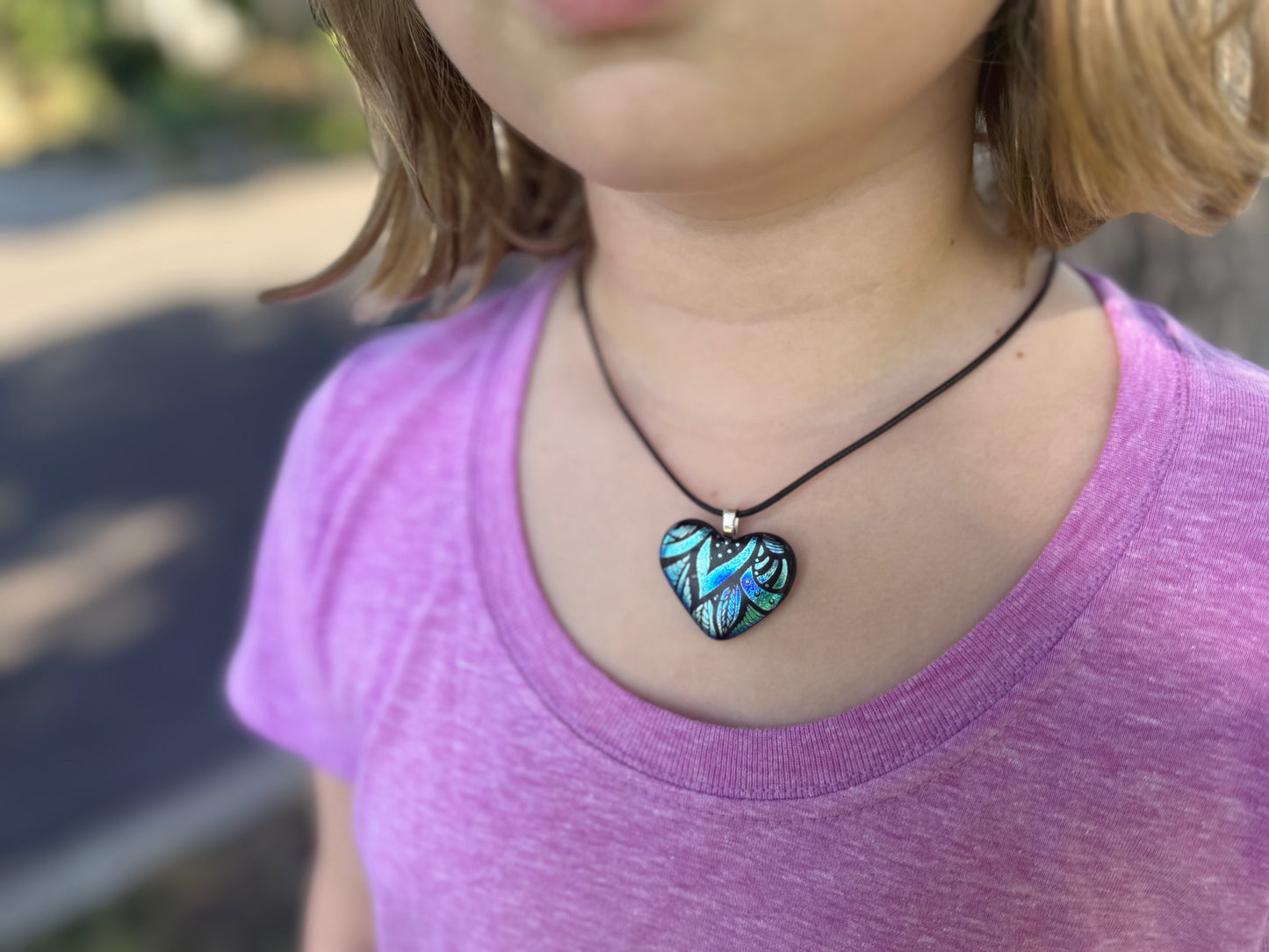 913 - Multicolor Dichroic Fused glass heart PENDANT