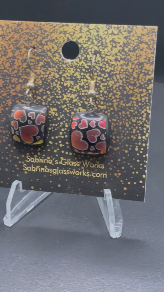 498-Red hearts Dichroic glass earrings